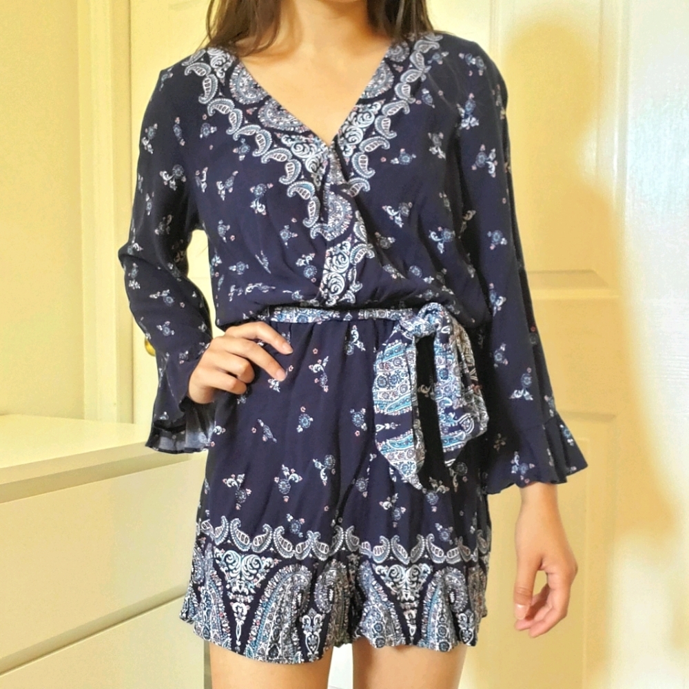 Navy Paisley Romper